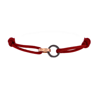 Cartier Charity Love Double Rings On Cord Bracelet Silk Cord with 18K Rose Gold, Ceramic and Diamonds
