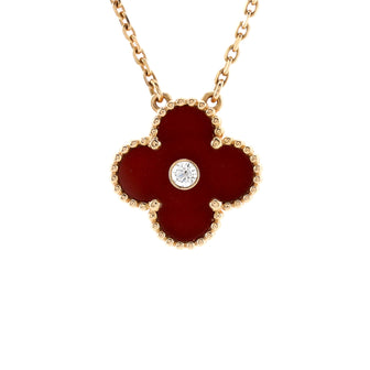 Van Cleef & Arpels Vintage Alhambra Pendant Necklace 18K Rose Gold and Carnelian with Diamond