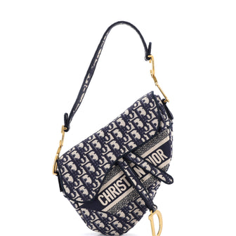 Christian Dior Saddle Handbag Logo Embroidered Oblique Canvas Medium