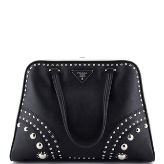 Prada Pyramid Top Handle Bag Studded Saffiano Leather Medium