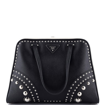 Prada Pyramid Top Handle Bag Studded Saffiano Leather Medium