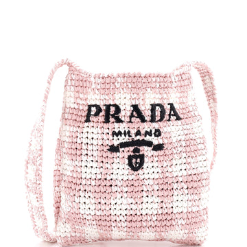 Prada Logo Messenger Bag Printed Raffia Small