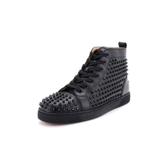 Christian Louboutin Men's Louis Flat High-Top Sneakers Spiked Leather