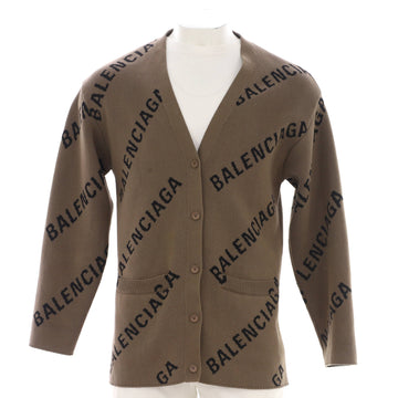 Balenciaga All Over Logo Cardigan Cotton and Wool Blend