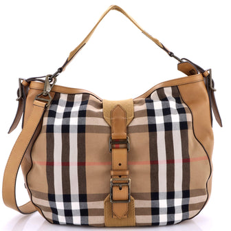 Burberry Ashwood Convertible Hobo House Check Canvas Medium
