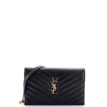 Saint Laurent Classic Monogram Wallet on Chain Matelasse Chevron Leather Small