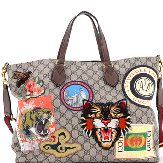 Gucci Courrier Convertible Soft Open Tote GG Coated Canvas with Applique Large
