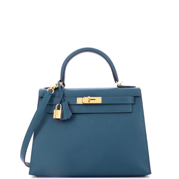 Hermes Kelly Handbag Blue Epsom with Gold Hardware 28
