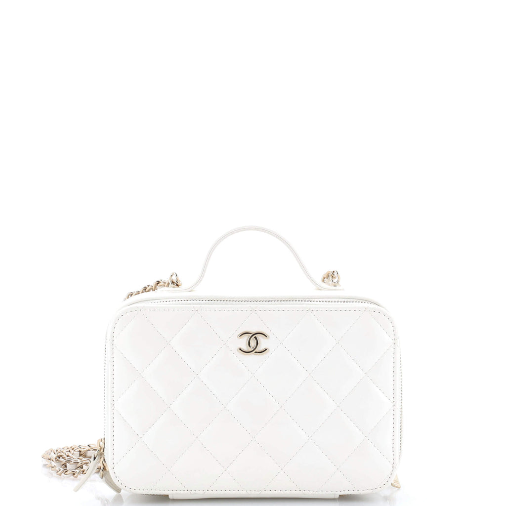 Double Zip CC Vanity Case Quilted Shiny Lambskin Small