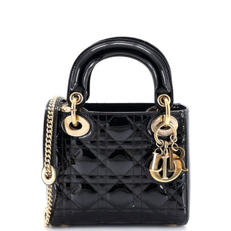 Christian Dior Lady Dior Chain Bag Cannage Quilt Patent Mini