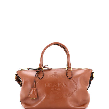 Prada Embossed Logo Convertible Tote Glace Calf Small