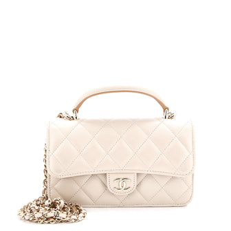 Chanel Classic Top Handle Flap Phone Holder with Chain Quilted Lambskin