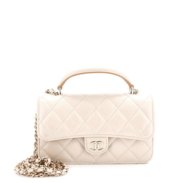 Chanel Classic Top Handle Flap Phone Holder with Chain Quilted Lambskin