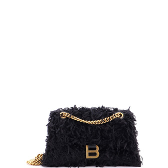 Balenciaga Crush Chain Flap Bag Fabric Feathers Small