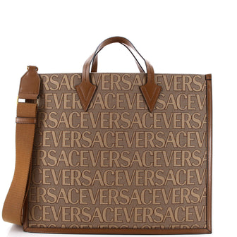 Versace Allover Logo Convertible Tote Printed Canvas Large