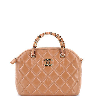Chanel CC Dome Zip Clutch with Chain Quilted Shiny Lambskin Mini