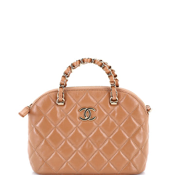 Chanel CC Dome Zip Clutch with Chain Quilted Shiny Lambskin Mini