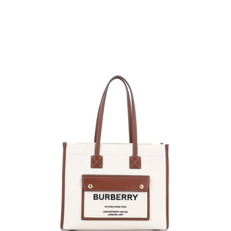 Burberry Freya Shopping Tote Canvas with Leather Small
