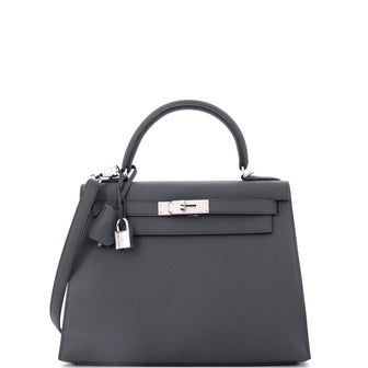 Hermes Kelly Handbag Grey Epsom with Palladium Hardware 28