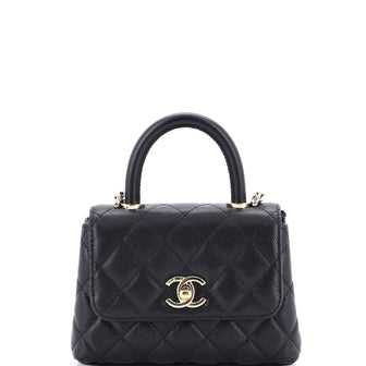 Chanel Coco Top Handle Clutch with Chain Quilted Caviar Mini