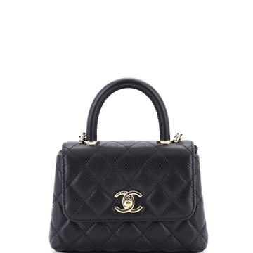 Chanel Coco Top Handle Clutch with Chain Quilted Caviar Mini