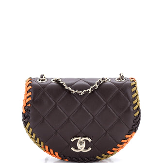 Chanel Half Moon Flap Messenger Bag Quilted Lambskin with Whipstitch Detail Mini