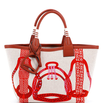 Hermes Sac Steeple Tote Printed Toile with Leather 25