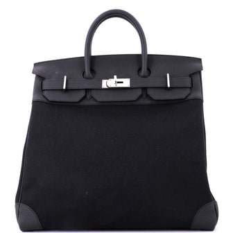 Hermes HAC Birkin Bag Toile and Black Togo with Palladium Hardware 40