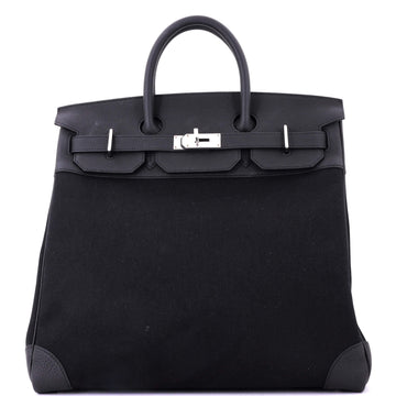 Hermes HAC Birkin Bag Toile and Black Togo with Palladium Hardware 40