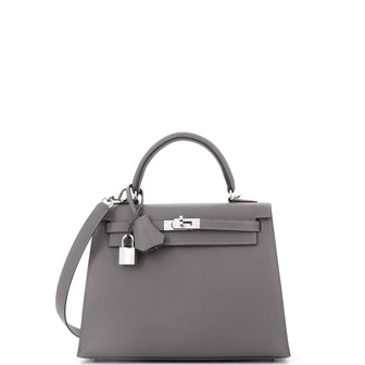 Hermes Kelly Handbag Grey Epsom with Palladium Hardware 25