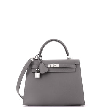 Hermes Kelly Handbag Grey Epsom with Palladium Hardware 25