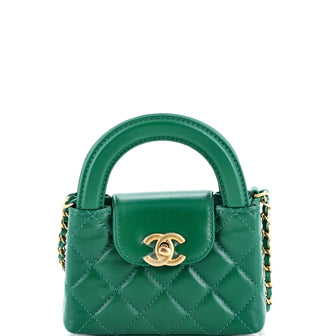 Chanel Kelly Top Handle Shopping Bag Quilted Shiny Aged Calfskin Nano