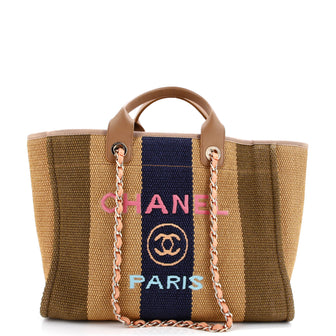 Chanel Deauville Tote Striped Viscose Canvas Medium