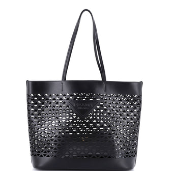 Prada Triangle Logo Shopper Tote Laser Cut Leather Medium