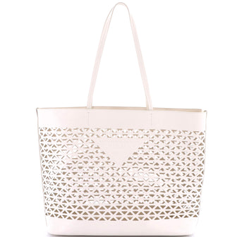 Prada Triangle Logo Shopper Tote Laser Cut Leather Medium