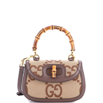 Gucci Bamboo 1947 Top Handle Bag Jumbo GG Canvas Small