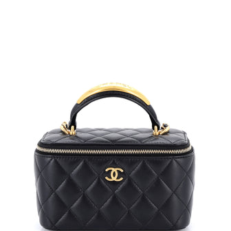Chanel CC Top Handle Vanity Case with Chain Quilted Lambskin with Metal Small