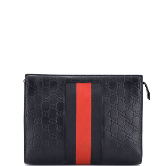 Gucci Web Zip Pouch Guccissima Leather