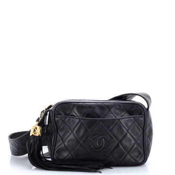 Chanel Vintage Diamond CC Slit Pocket Camera Bag Quilted Leather Small