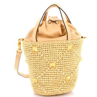 Valentino Garavani Roman Stud Bucket Bag Raffia and Leather