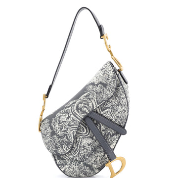 Christian Dior Toile De Jouy Saddle Bag Embroidered Canvas Medium