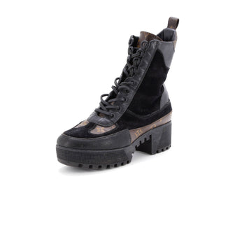 Louis Vuitton Women's Laureate Platform Desert Boots Suede with Monogram Canvas
