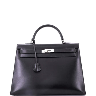 Hermes Kelly Handbag Black Box Calf with Palladium Hardware 35