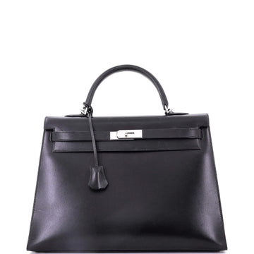 Hermes Kelly Handbag Black Box Calf with Palladium Hardware 35