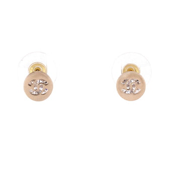 Chanel CC Round Stud Earrings Metal with Crystals