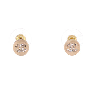 Chanel CC Round Stud Earrings Metal with Crystals