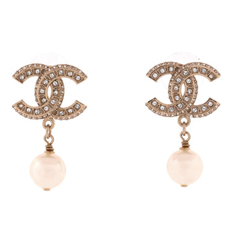 Chanel CC Drop Earrings Metal with Crystals and Faux Pearls