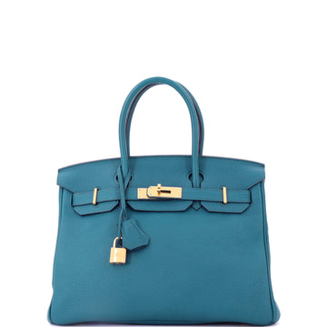 Hermes Birkin Handbag Blue Togo with Gold Hardware 30