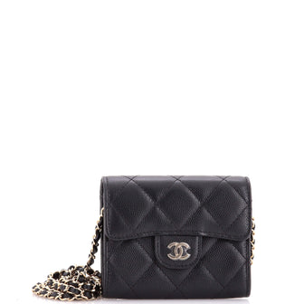 Chanel Classic Flap Card Holder on Chain Quilted Caviar Mini