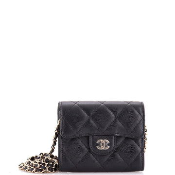 Chanel Classic Flap Card Holder on Chain Quilted Caviar Mini